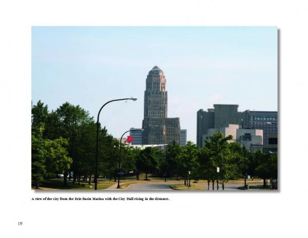 “Greetings from Buffalo, New York” by Schiffer Publishing, Ltd. showcases a vibrant cityscape with a historic building at the center, surrounded by modern architecture and greenery beneath a clear blue sky—illustrating Buffalo’s timeless charm.