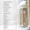 A snow-covered mansion with tall white columns appears beside a contents page from "Christmas at Historic Houses" by Schiffer Publishing, Ltd., featuring sections on restoration, decorated homes, and festive holiday traditions.