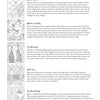 A black-and-white coloring book page titled “Stories of West Africa” by Schiffer Publishing, Ltd., features five short stories—Market Ladies, Mother and Baby, The Beekeeper, Bath Time, and The Beauty Shop—with drawings inspired by West African fabrics.