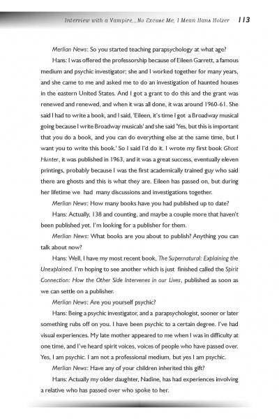 A page from Growing Up Haunted by Schiffer Publishing, Ltd. features a paranormal expert sharing insights on parapsychology, ghostly memoirs, authored books, and personal experiences with haunted houses.