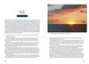 A spread from Saltwater Tales by Schiffer Publishing, Ltd. features a chapter titled Bluefin with text on both pages and a sunset photo over the ocean in the upper right corner—ideal for those seeking saltwater fishing tips.