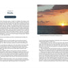A spread from Saltwater Tales by Schiffer Publishing, Ltd. features a chapter titled Bluefin with text on both pages and a sunset photo over the ocean in the upper right corner—ideal for those seeking saltwater fishing tips.