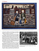 Hooked Rug Storytelling from Schiffer Publishing, Ltd. features a textile artwork showing two boys with suitcases at a Pyrex train station, with photos of 1939 evacuees below—evoking the tradition of memory rugs.