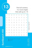 SumSearch by Schiffer Publishing, Ltd. is a blue and white numeric puzzle where you find combos of 3+ digits that total 13, with checkboxes for 3x, 4x, 5x, and 6x combos at the bottom. Fun brain game on a page labeled #93.