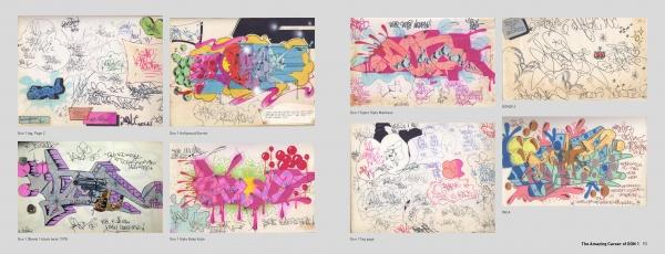 A collage inspired by NYC subway graffiti, with abstract shapes, bold lettering, vibrant reds, blues, purples, and greens, plus signatures like DON 1 MAFIA—featured in "Don1, The King from Queens" by Schiffer Publishing, Ltd.