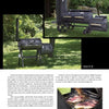 Three images display black metal barbecue smokers—two on wheels with chimney pipes and lids, and one close-up of steaks cooking. The page features The Big Smoker Book by Schiffer Publishing, Ltd., with tips for low and slow smoking techniques.