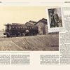 On the left page of Lincoln's Funeral Train by Schiffer Publishing, Ltd., a sepia photo shows Lincoln’s funeral train car by a wooden building; opposite, a faded couple’s portrait and handwritten note overlay text on a beige background, echoing history.