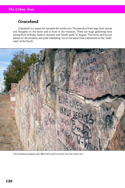 A highlight from "Walking in Memphis: 16 Historic Tours" by Schiffer Publishing, Ltd.: the Graceland stone wall, filled with messages and signatures from fans worldwide, set against trees and a sidewalk—perfect for your Memphis adventure.