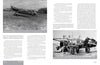 A black-and-white magazine spread from "German Eagles in Spanish Skies" (Schiffer Publishing, Ltd.) features a parked Legion Condor Bf 109 and destroyed vehicles, illustrating Spanish Civil War scenes in narrative columns.