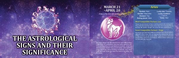 Pick Your Numbers! by Schiffer Publishing, Ltd. features an illustrated zodiac wheel and Aries symbol on a purple starry background, with text on Aries traits, compatible partners, and numerology insights.