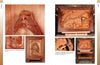 A photo book spread from Schiffer Publishing, Ltd.'s Deep Relief Wood Carving showcases a carved bald eagle (close-up and full view) plus four views of a 3D relief sculpture with a face, musical notes, and a bird in detailed woodwork.