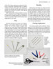 A magazine page from "Macrame Today" by Schiffer Publishing, Ltd. displays sewing tools—pins, needles, clips, and scissors—on a light background with descriptions of each tool's use in wearable art projects.