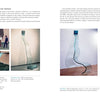 A two-page spread from "Behind the Curtain" by Schiffer Publishing, Ltd. features Studio Glass Art shaped like flowing water: outdoor installations on the left, Mary Shaffer’s indoor mid-air slumping on the right, plus text about the Inversion Series.
