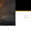 A wildfire blazes on a mountain at night with city lights in the distance. Dramatic wildfire photography illustrates Terra Flamma by Schiffer Publishing, Ltd., with text and chapter title on the right side of the image.