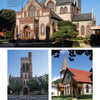 A collage of a church inspired by the rich American architecture found in "Historic Architecture of Pennsylvania" by Schiffer Publishing, Ltd.