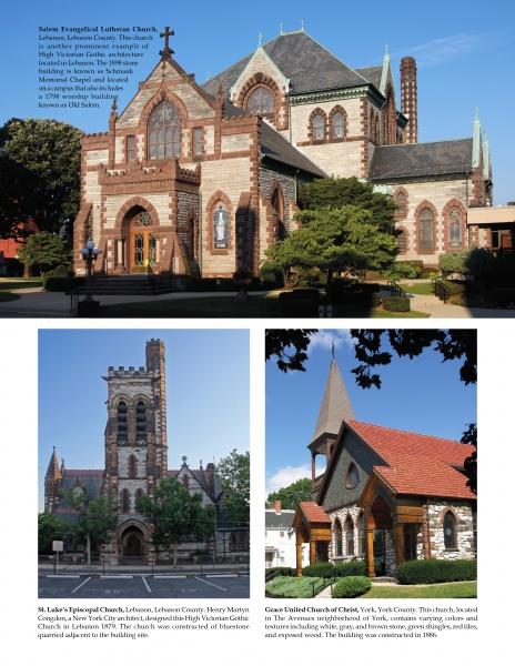 A collage of a church inspired by the rich American architecture found in "Historic Architecture of Pennsylvania" by Schiffer Publishing, Ltd.