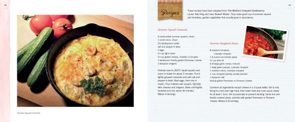 A skillet of baked Summer Squash Casserole and fresh veggies, ideal for Cape Cod festivals, appears in Celebrating Cape Cod & the Islands by Schiffer Publishing, Ltd., with recipes and a photo of Summer Spaghetti Sauce being stirred.