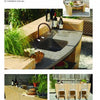 Create outdoor kitchen islands with sleek concrete countertops using 'Making Concrete Countertops with Buddy Rhodes' by Schiffer Publishing, Ltd.—ideal for fenced yards with lush greenery, built-in sinks, and stylish seating.