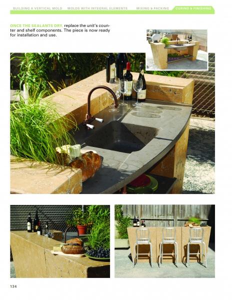 Create outdoor kitchen islands with sleek concrete countertops using 'Making Concrete Countertops with Buddy Rhodes' by Schiffer Publishing, Ltd.—ideal for fenced yards with lush greenery, built-in sinks, and stylish seating.