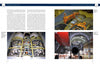 A spread from "The MiG-29" by Schiffer Publishing, Ltd., features technical descriptions and three photos showcasing exposed jet engine machinery and landing gear assemblies of this iconic Soviet fighter aircraft.