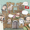Illustration featuring a castle, sleepy princess, dozing characters, animals, and trees. Text bubbles enliven "They Turned Me Down!" by Schiffer Publishing, Ltd.—ideal for interactive or augmented reality children’s books.