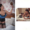 A modern Black pin-up in retro lingerie poses with a mirror and brush, then lies by a vintage phone—capturing Black glamour and confident style in "Chocolate Cheesecake 2" by Schiffer Publishing, Ltd.