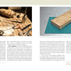 A workspace with leatherworking tools on a tan surface and a wooden block on a green mat; both pages from "Practical Leatherwork" by Schiffer Publishing, Ltd. show a beginner's guide to materials and tools.