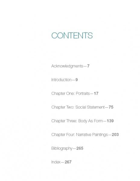Bodies of Work—Contemporary Figurative Painting by Schiffer Publishing, Ltd. features a table of contents with Acknowledgments, Introduction, four chapters on figurative art, Bibliography, and Index, spotlighting international artists focused on the human form.