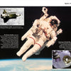 An astronaut floats above Earth in a white spacesuit, with insets of the Space Shuttle Challenger and its robotic arm. "Cape Canaveral: America's Spaceport" by Schiffer Publishing, Ltd. highlights the site’s pivotal role in space missions.