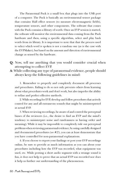 A page from "Finding Ghosts in Phoenix" by Schiffer Publishing, Ltd. covers the Paranormal Puck device for recording environmental sensor data and EVP, offering guidance for investigators seeking evidence. Text appears black on white.