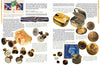 A magazine spread features text and images from "Evasion and Escape Devices Produced by MI9, MIS-X, and SOE in World War II" by Schiffer Publishing, Ltd., illustrating vintage WWII military buttons used as escape aids for Allied aircrew.