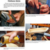 A page from "Fundamentals of Model Boat Building" by Schiffer Publishing, Ltd. features four images showing hands shaping a wooden model boat hull with tools like a rasp, chisel, and sanding cylinder, plus technique captions.