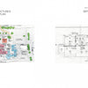 Two architectural site plans from Moving Sam Maloof by Schiffer Publishing, Ltd. appear side by side: the left, the Maloof Structures Relocation Plan New Site, highlights historic preservation; the right shows a detailed monochrome Separation Plan.