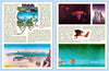 Two pages from "It Must Be Art" by Schiffer Publishing, Ltd. showcase text and vibrant illustrations inspired by 1960s psychedelic art, featuring fantastical landscapes, floating islands, and surreal rock formations beneath vivid skies.