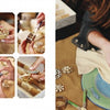 A woman assembles sparkling upcycled "Jewelry for Your Table" crafts using tools and a green plate. Inset photos by Schiffer Publishing, Ltd. show close-up steps of attaching gems—perfect for creating unique table decor gifts.