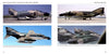 Four photos of McDonnell-Douglas F-4 Phantom II jets at George Air Force Base, CA, each with distinct camouflage and tail markings, captured from 1964–1992. Product by Schiffer Publishing, Ltd.