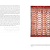 A spread from "Exploring Your Artistic Voice in Contemporary Quilt Art" by Schiffer Publishing, Ltd. displays text alongside an abstract quilt image with pink and beige circles wrapped in threads inside a red rectangular frame.