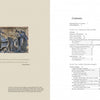 Two-page spread from "Ondulé Textiles" by Schiffer Publishing, Ltd.: Left shows a classical relief sculpture with a Gwendolyn Bennett quote; right features a table of contents with chapters like ondulé textiles and weaving instructions on cream background.