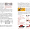 A two-page spread from the Ro-Ro Handbook by Schiffer Publishing, Ltd. provides text, tables, and images detailing lashing materials, types, and instructions for straps and fastening methods used in Ro-Ro shipping and cargo securing.