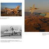 A two-page spread from TOPGUN by Schiffer Publishing, Ltd. showcases five fighter jets, including F-16s and camouflaged planes, on runways and in flight, highlighting tactics training inspired by the US Navy Fighter Weapons School.