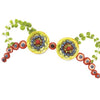 The image for Schiffer Publishing, Ltd.’s "No Lumps, Thank You." shows a playful bra made of sliced fruit—lemons, strawberries, kiwis, and blueberries—on white, using art to raise breast cancer awareness.