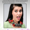 A woman with long dark hair wears a chunky felt and yarn necklace. She has light makeup, green eyes, and a green top. "Making Simple Felted Jewelry" by Schiffer Publishing, Ltd. is featured in the text framing the photo above and below.