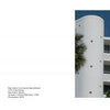 Three photos from Schiffer Publishing, Ltd.'s "The Architecture of Whimsy" show a white modernist building with colorful panels, highlighting South Florida midcentury architecture with geometric patterns, balconies, and palm trees under a clear blue sky.