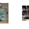 Two photos: On the left, a mural reading "Roslyn Cafe An Oasis" with camels and palms. On the right, a dog—featured in Senior Dogs Across America by Schiffer Publishing, Ltd.—smiles behind a counter in Nancy LeVine’s signature style.