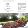 A cooked sirloin steak sits on a white plate outdoors. Above, a recipe from "The Big Smoker Book" by Schiffer Publishing, Ltd. features barbecue recipes, ingredients, low and slow prep steps, and a serving suggestion.