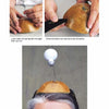 Three images from Schiffer Publishing, Ltd.’s “Making Gourd Headpieces” show crafting a DIY gourd hat: inserting a spring with a faux light bulb into the gourd, cutting it, and wearing the playful finished piece on your head.