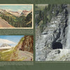 A collage for Glacier National Park by Schiffer Publishing, Ltd. blends vintage and modern photos of Going-to-the-Sun Road tunnels, featuring black-and-white and color images of mountains, scenery, and historic postcards.