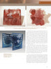 A collage of three geometric red and blue glass sculptures reflects Robert Engman's abstract art, with descriptive text on the design process. Published by Schiffer Publishing, Ltd.