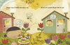 In "Change the World Before Bedtime" by Schiffer Publishing, Ltd., a cheerful girl with cupcakes and a boy sneezing from a window enjoy a lively outdoor scene with tulips, a bee, and playful thoughts in this illustrated story for ages 5-8.