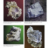 A page from The Collector's Guide to the Minerals of New York State by Schiffer Publishing, Ltd. shows four mineral specimens: purple/yellow fluorite on matrix, clear fluorite, dark blue cubic fluorite on white matrix, and clear fluorite with a brown base.